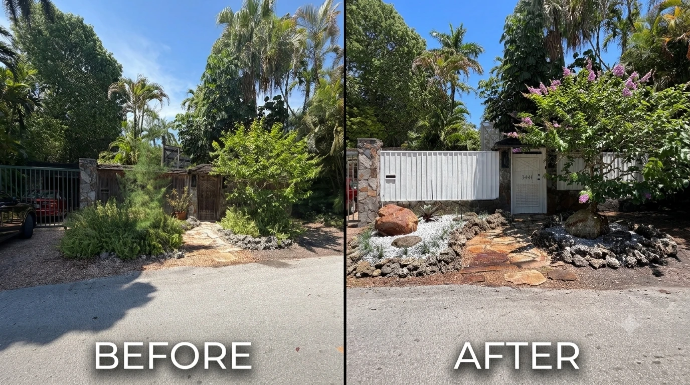 Before and after landscaping project